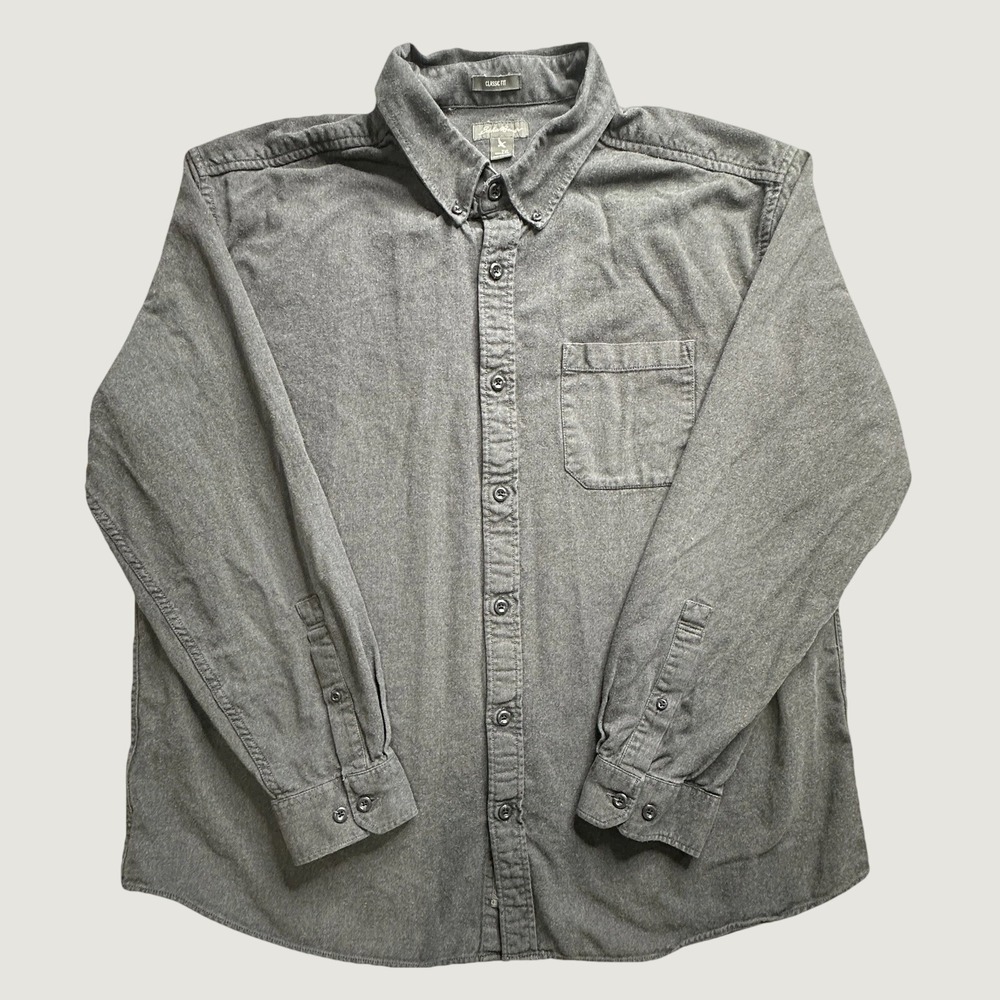 Eddie Bauer Shirt Mens 2XL Classic Fit Gray Button-Down Cotton Long Sleeve